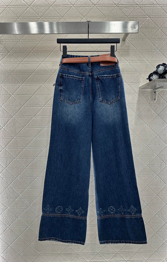25fw Belt straight leg logo denim pants