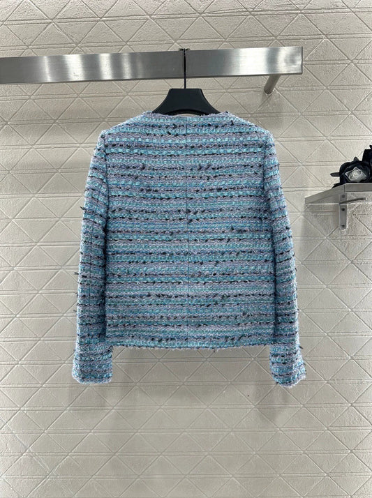 25fw Woolen striped round neck dress jacket