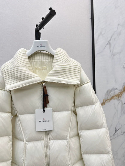 25 Knitted splicing large lapel umbrella shaped long down jacket