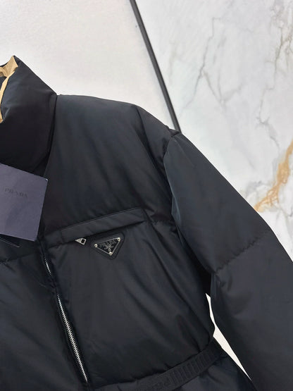 25fw Triangular decoration stand collar mid length down jacket