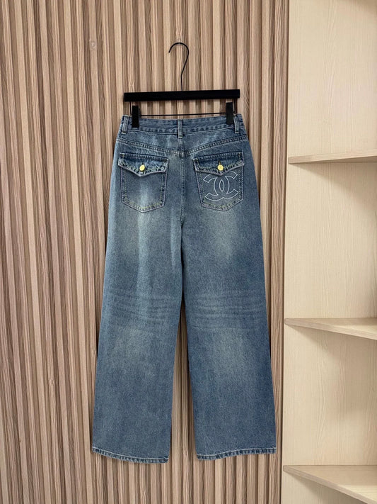25fw Printed high waisted jeans