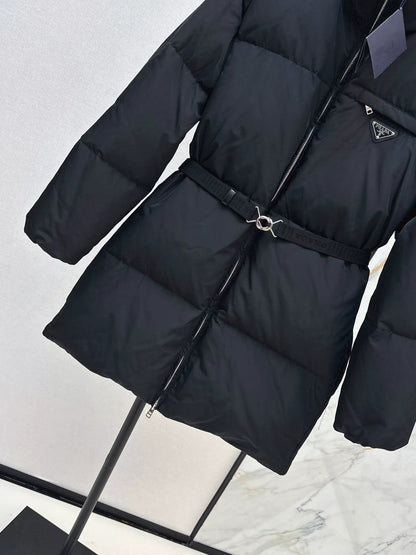 25fw Triangular decoration stand collar mid length down jacket