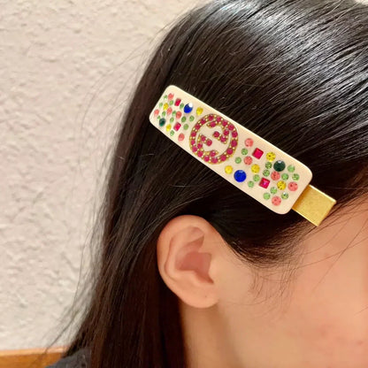 25 new Acetate duckbill clip with colored diamonds and rhinestone letters