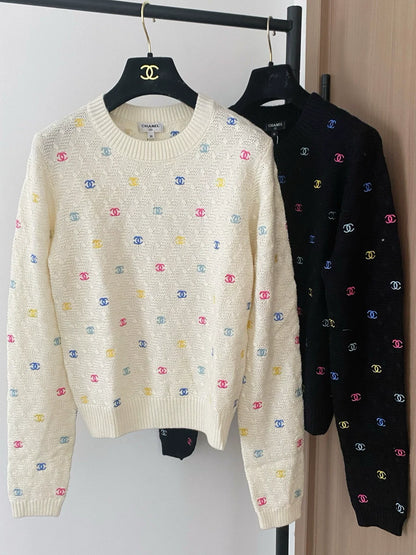 25fw new round neck embroidered knitted sweater