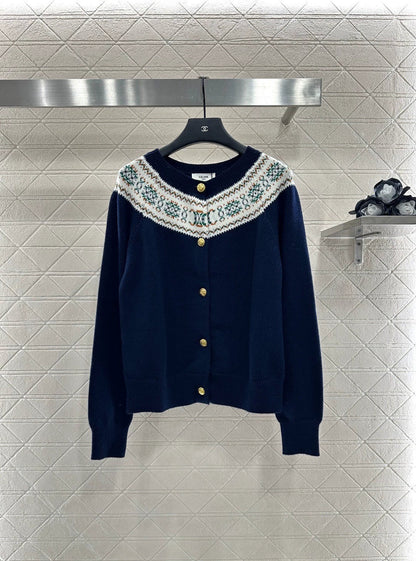 25fw Crochet crew neck cardigan sweater