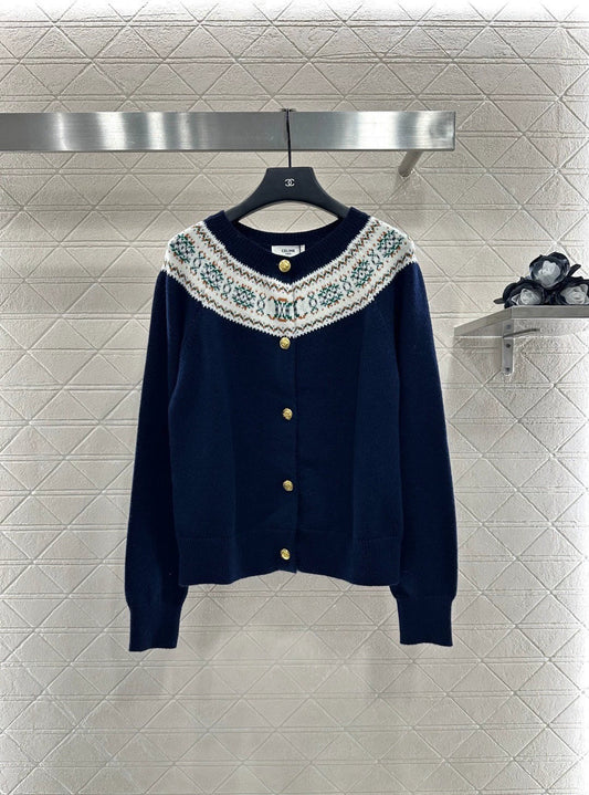 25fw Crochet crew neck cardigan sweater