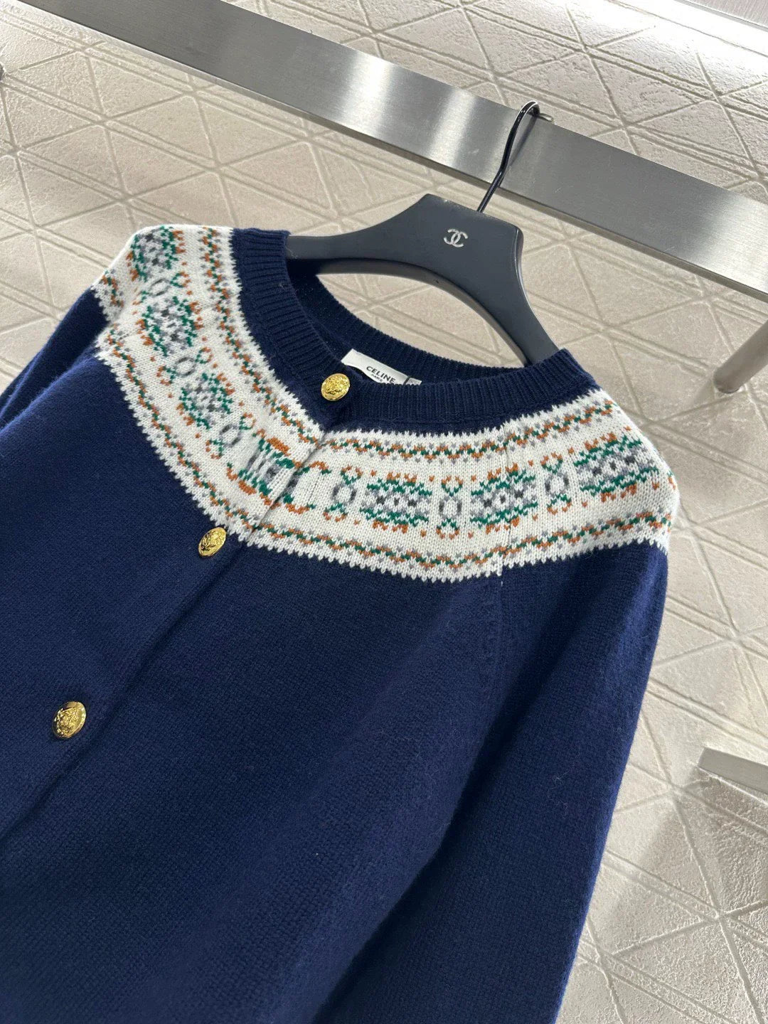 25fw Crochet crew neck cardigan sweater