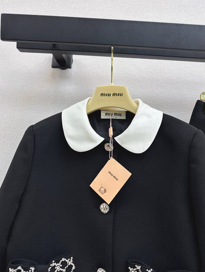 25fw Bow decoration pocket lapel jacket+skirt
