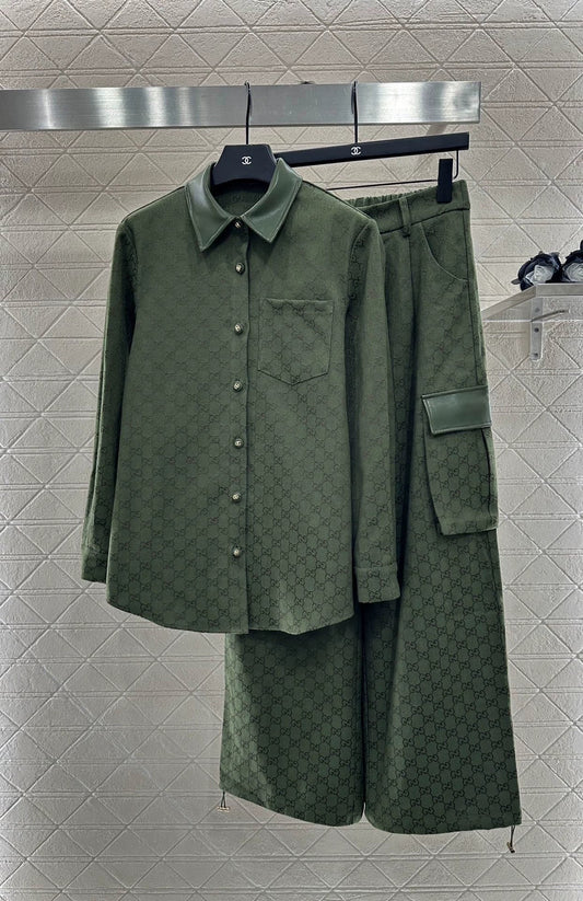 25 Splicing jacquard shirt and pants set