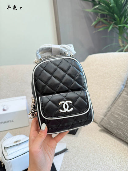25 New panda color multi-purpose small backpack made of sheepskin