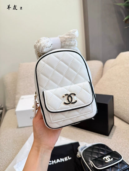 25 New panda color multi-purpose small backpack made of sheepskin