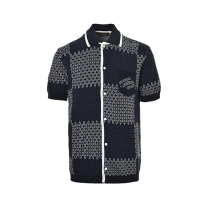 25ss checkerboard knitted short sleeve cardigan