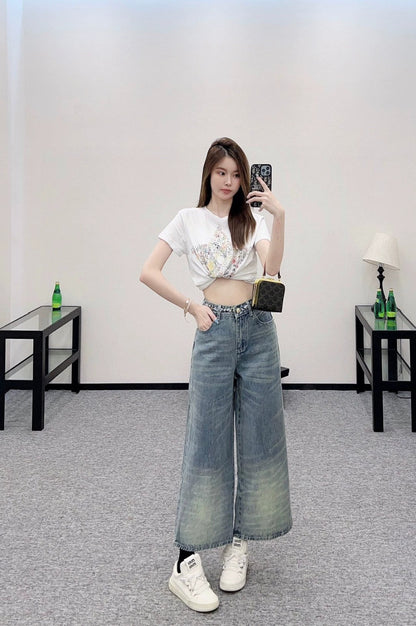 25 new high waist white pleated denim cropped pants