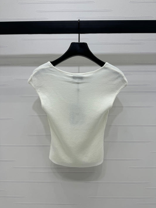 25 White Tank Top Square Neck Knitted