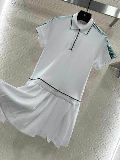 D 25 Pleated Ribbon Short-Sleeve Dress