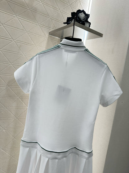 D 25 Pleated Ribbon Short-Sleeve Dress