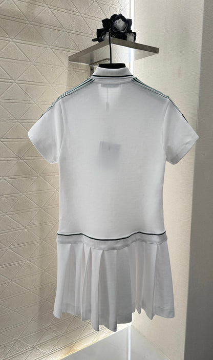 D 25 Pleated Ribbon Short-Sleeve Dress