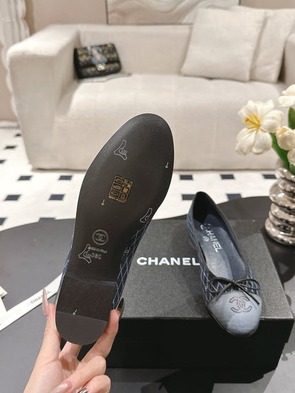 25c ballet flat cross line pattern dark blue denim 237480