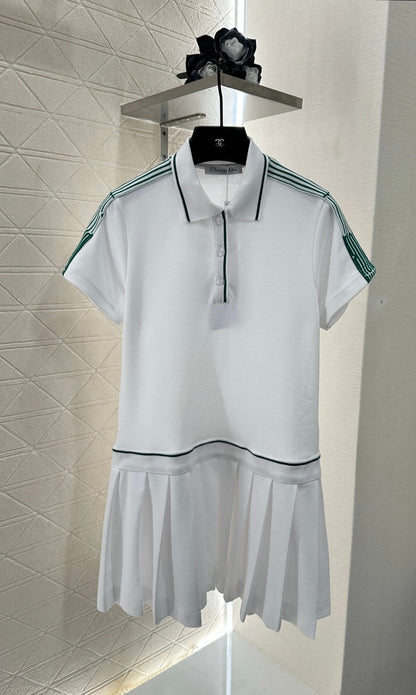 D 25 Pleated Ribbon Short-Sleeve Dress