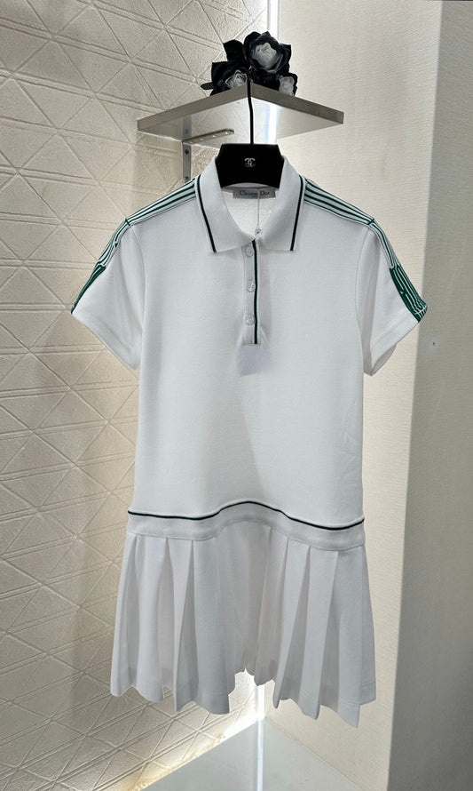 D 25 Pleated Ribbon Short-Sleeve Dress