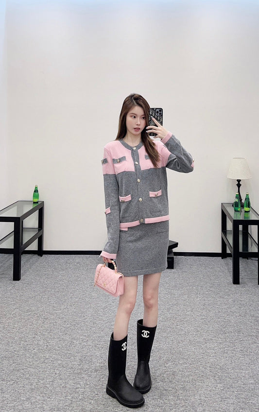 25 Knit Cardigan and Skirt Set