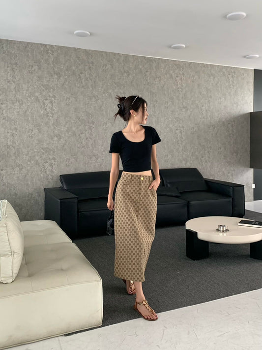G 25 classic jacquard khaki skirt