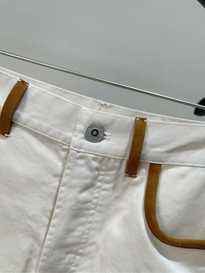 M 25 white suede velvet trim denim shorts