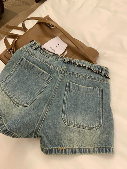 25 Summer New Double C Embroidery Pocket Denim Shorts