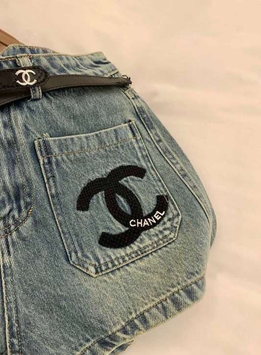 25 Summer New Double C Embroidery Pocket Denim Shorts