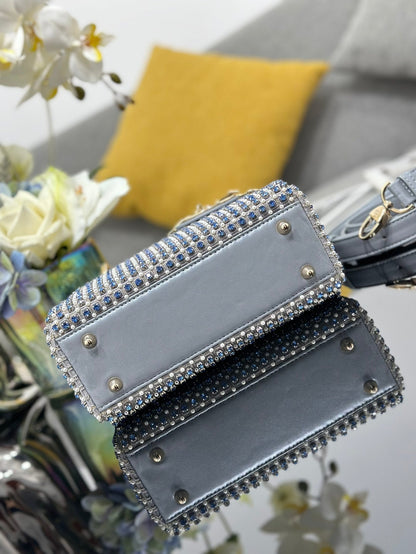 Mini Lady  Bag  Grey Sapphire Pearl decoration Embroidery