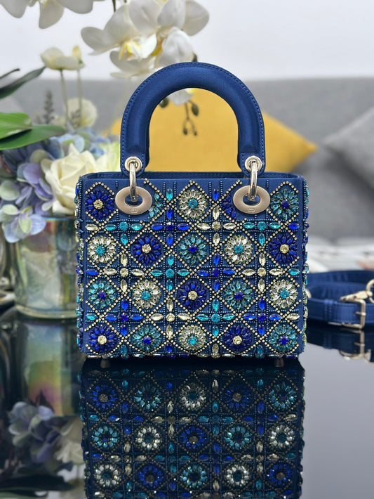 Mini Lady Bag  Blue Sapphire Pearl decoration Embroidery