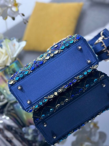 Mini Lady Bag  Blue Sapphire Pearl decoration Embroidery