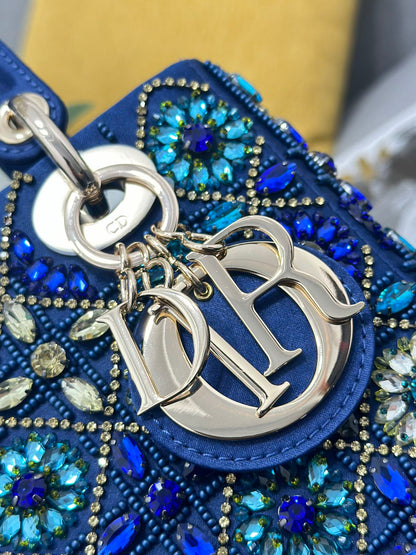 Mini Lady Bag  Blue Sapphire Pearl decoration Embroidery