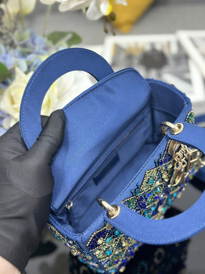 Mini Lady Bag  Blue Sapphire Pearl decoration Embroidery