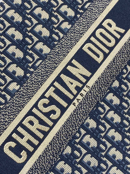 Book Tote Bag Blue Di0r Oblique Embroidery and Calfskin