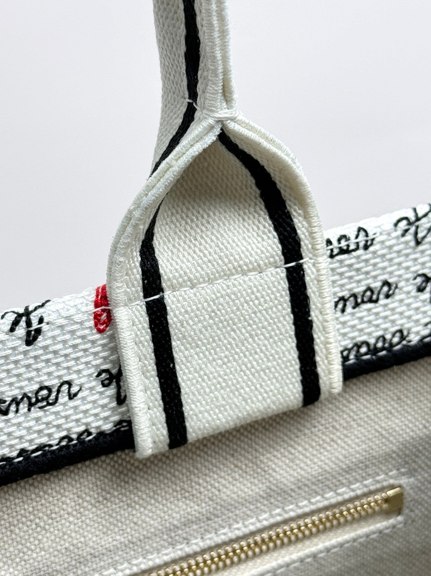 Small Book Tote White Embroidery with Black and Red Je Vous Adore Motif and