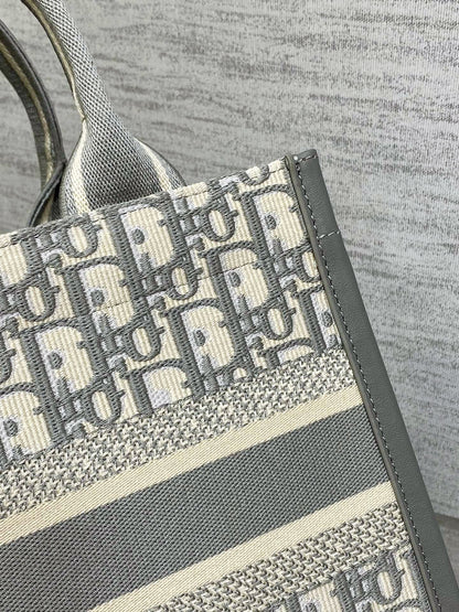 Medium Book Tote Gray Oblique Embroidery and Calfskin