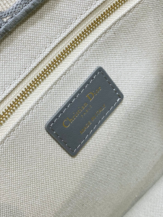 Medium Book Tote Gray Oblique Embroidery and Calfskin