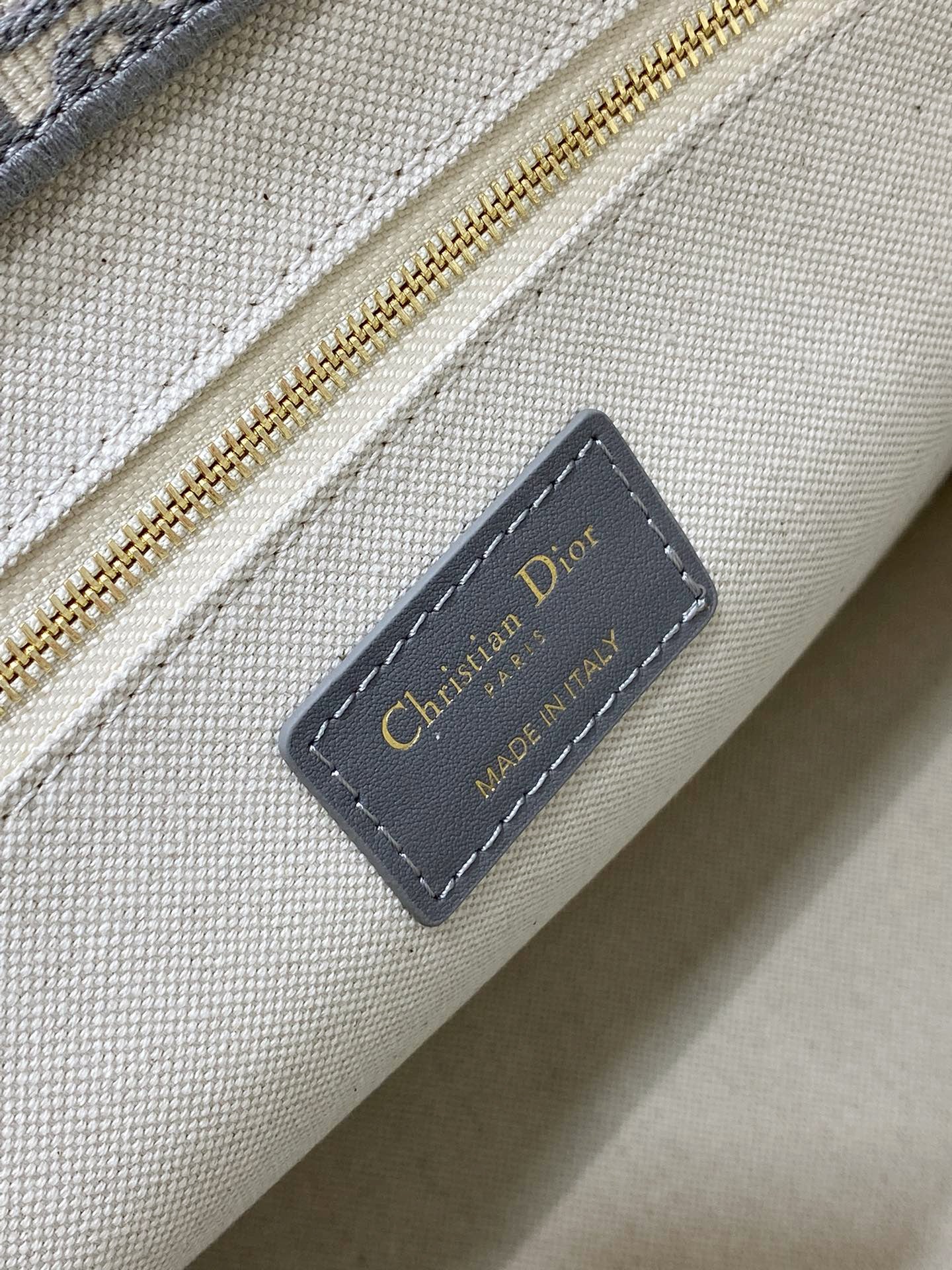 Medium Book Tote Gray Oblique Embroidery and Calfskin