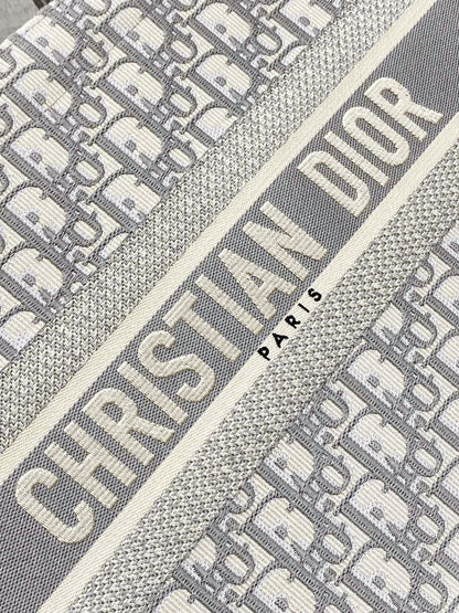 Medium Book Tote Gray Oblique Embroidery and Calfskin