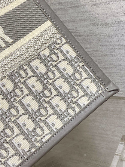 Medium Book Tote Gray Oblique Embroidery and Calfskin