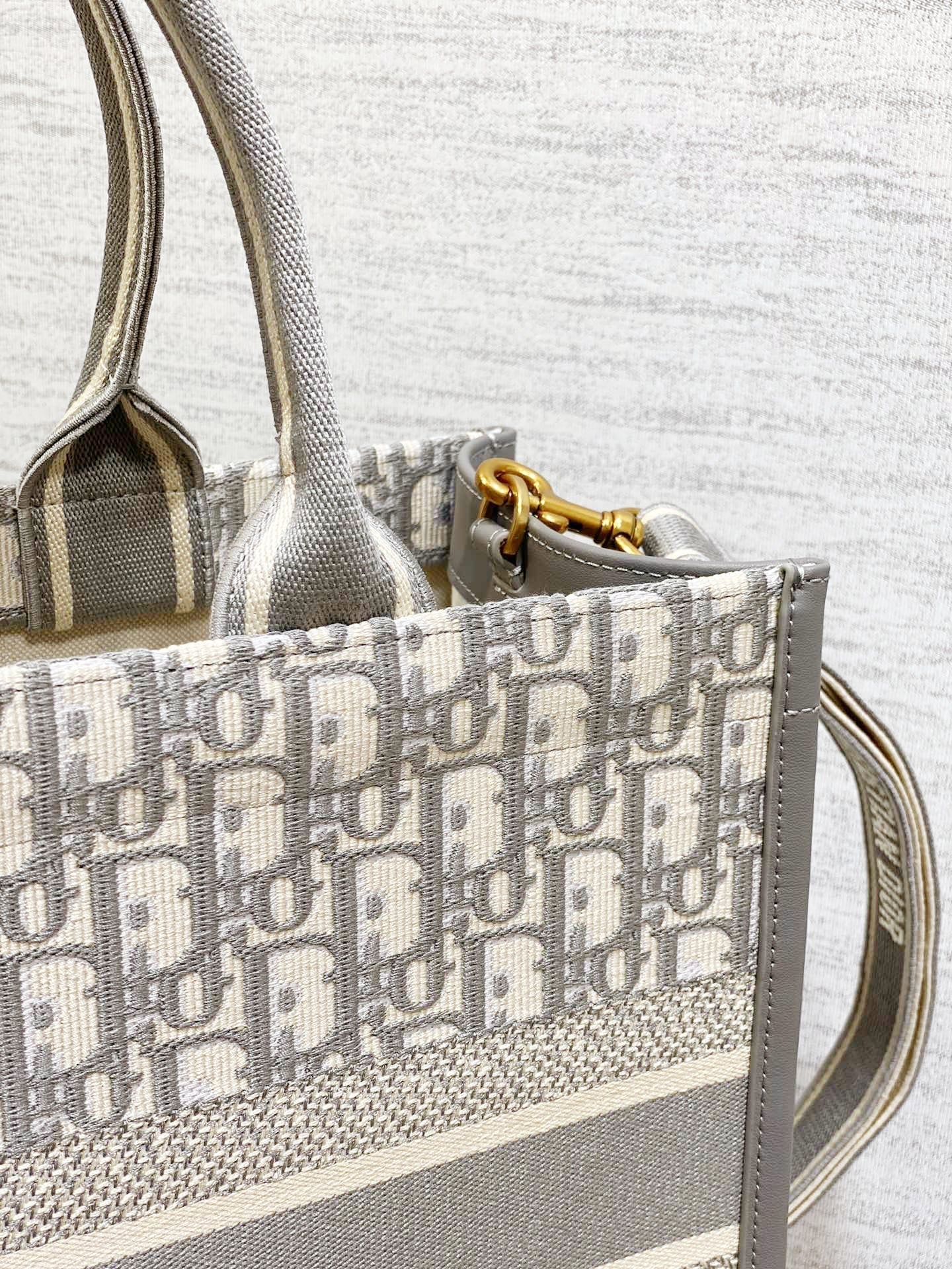 Medium Book Tote Gray Oblique Embroidery and Calfskin