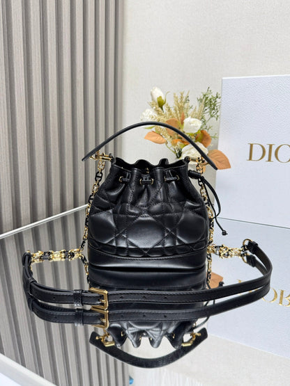 Small Jolie Bucket Bag Black Macrocannage Lambskin and Calfskin
