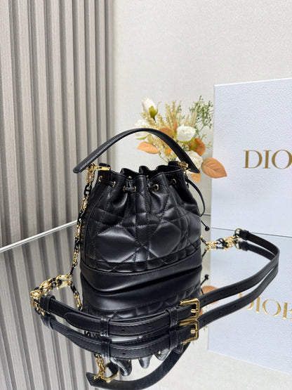 Small Jolie Bucket Bag Black Macrocannage Lambskin and Calfskin