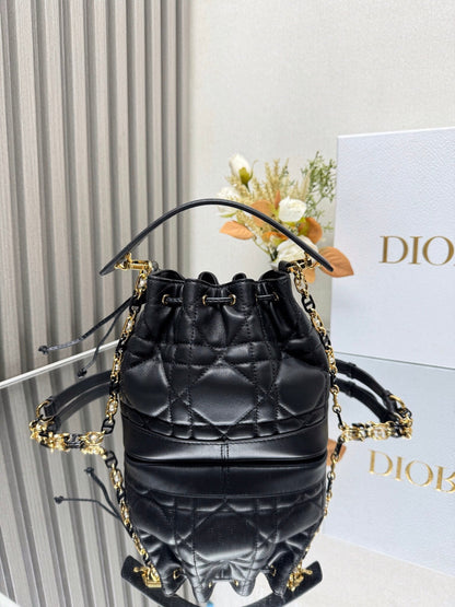 Small Jolie Bucket Bag Black Macrocannage Lambskin and Calfskin