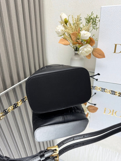 Small Jolie Bucket Bag Black Macrocannage Lambskin and Calfskin