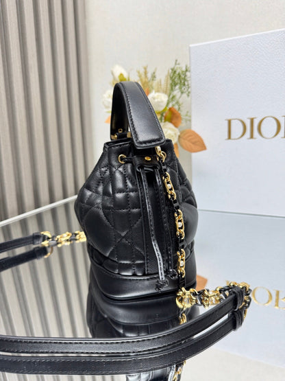 Small Jolie Bucket Bag Black Macrocannage Lambskin and Calfskin