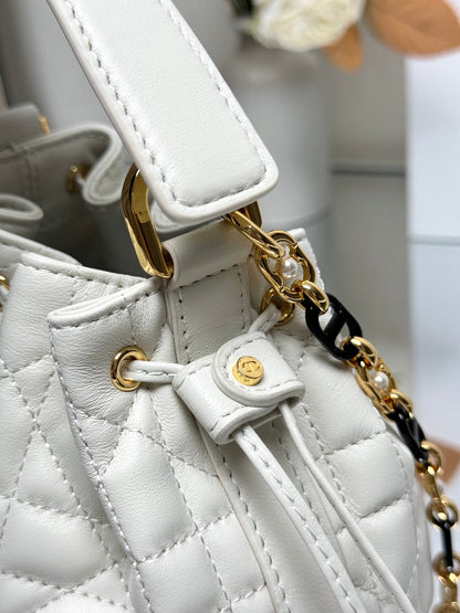 Small Jolie Bucket Bag Black Macrocannage Lambskin and Calfskin