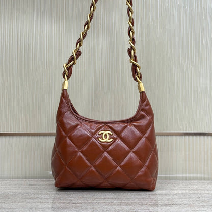Hobo Handbag Shiny Calfskin & Gold-Tone Metal