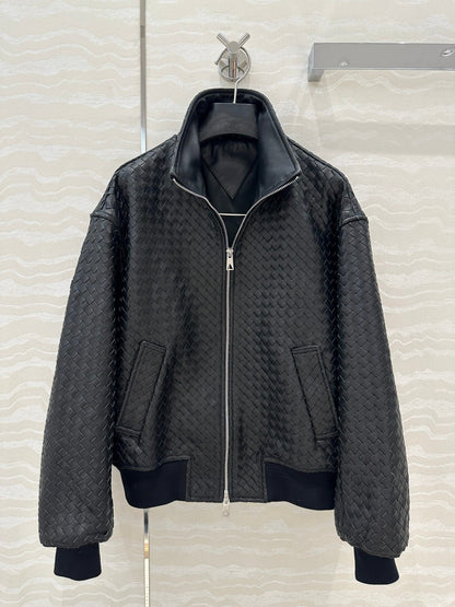 Bo 24fw woven leather jacket